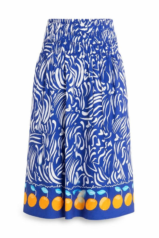 Front view of Primark women’s blue animal print cotton a-line, size UK 4, off the shoulder