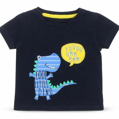 Peacocks Boys Black  Cotton Basic T-Shirt Size 0-3 Months Round Neck  - Cool Little Dino