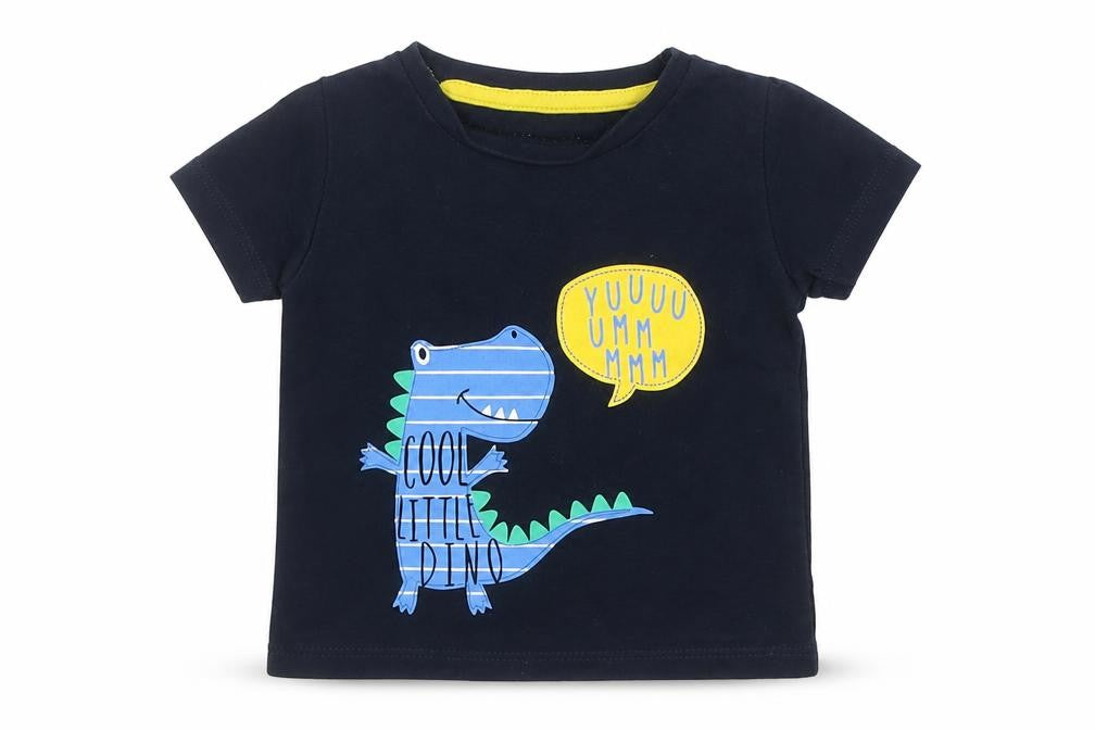 Peacocks Boys Black  Cotton Basic T-Shirt Size 0-3 Months Round Neck  - Cool Little Dino
