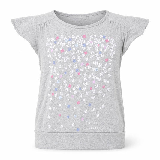 Front view of Gap Kids girls’ grey 100% cotton basic t-shirt, size 8, years round neck