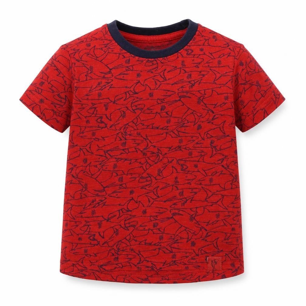 Nutmeg Baby Red Geometric Cotton Basic T-Shirt Size 18-24 Months Crew Neck  - Shark Print
