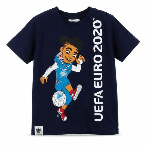F&F Boys Blue  Cotton Basic T-Shirt Size 4-5 Years Crew Neck  - Euro 2020