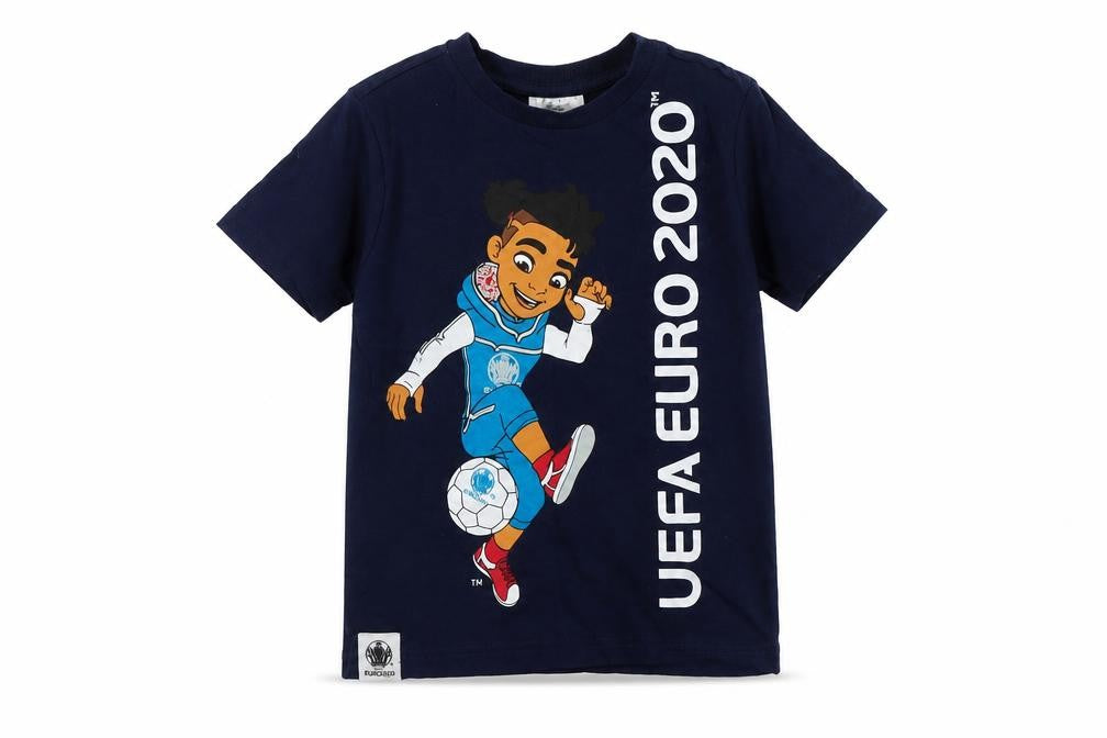 F&F Boys Blue  Cotton Basic T-Shirt Size 4-5 Years Crew Neck  - Euro 2020