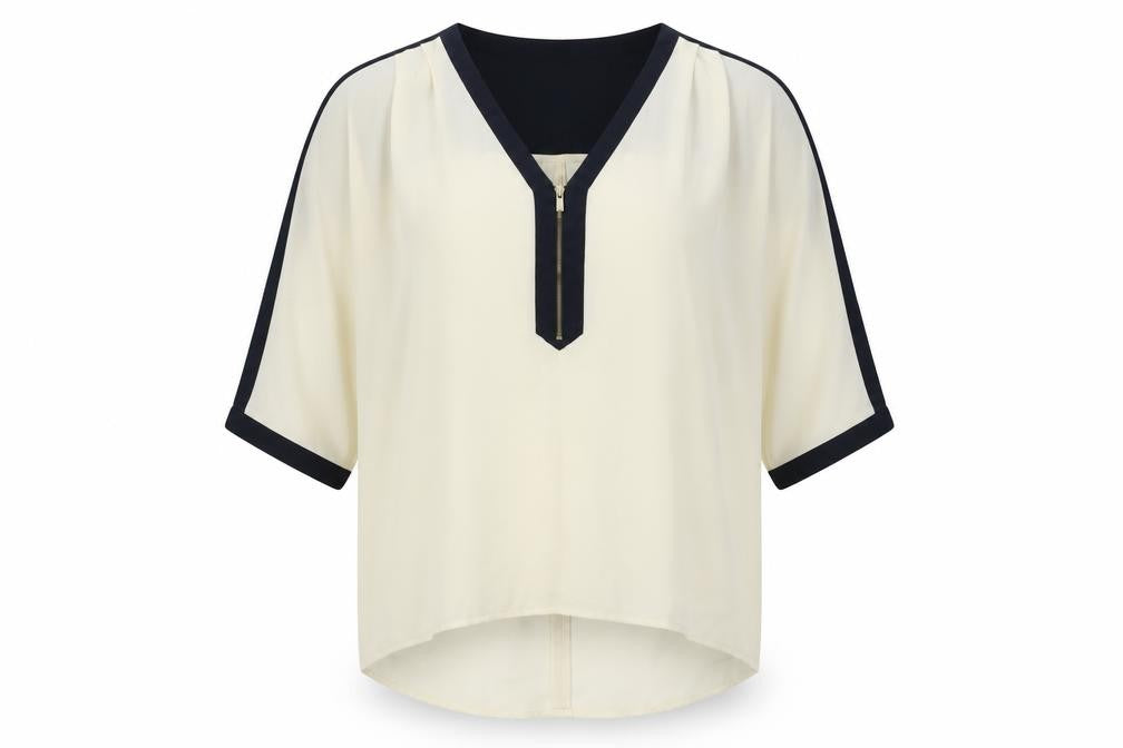 Front view of Forever 21 women’s ivory colourblock polyester basic blouse, size XS, v-neck