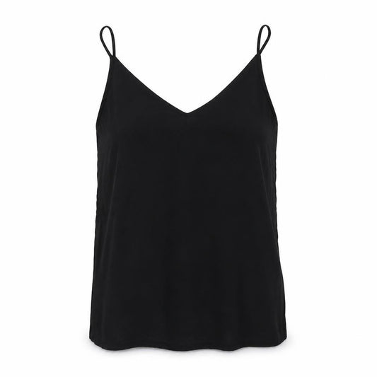 Front view of H&M women’s black polyester camisole blouse, size UK 8, v-neck