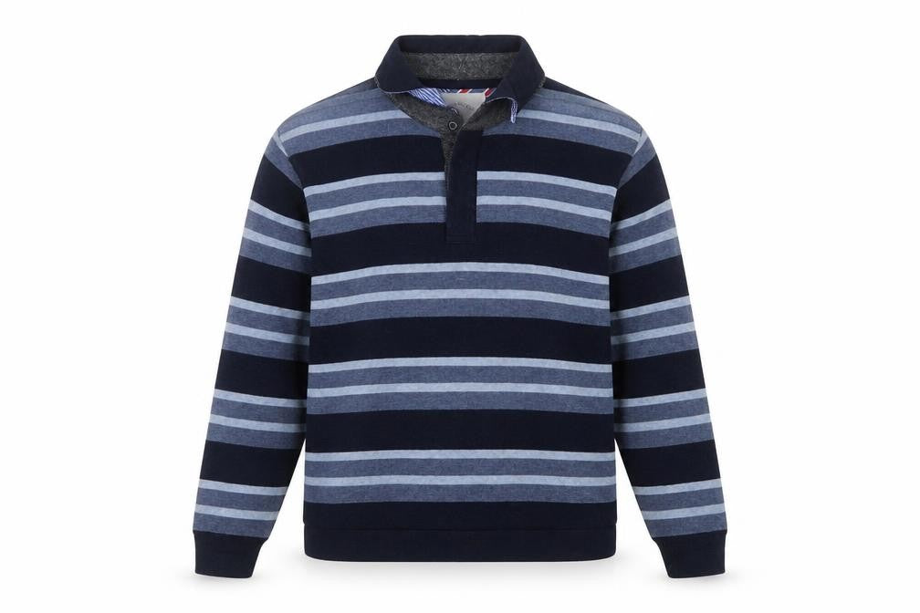 Front view of Marks & Spencer men’s multicoloured collared striped cotton jumper, size M