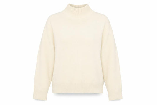 Front view of Primark women’s beige mock neck polyester jumper, size S