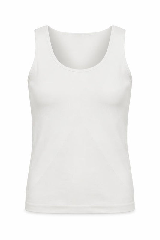 Front view of Crane women’s white basic tank, size L, scoop neck pullover