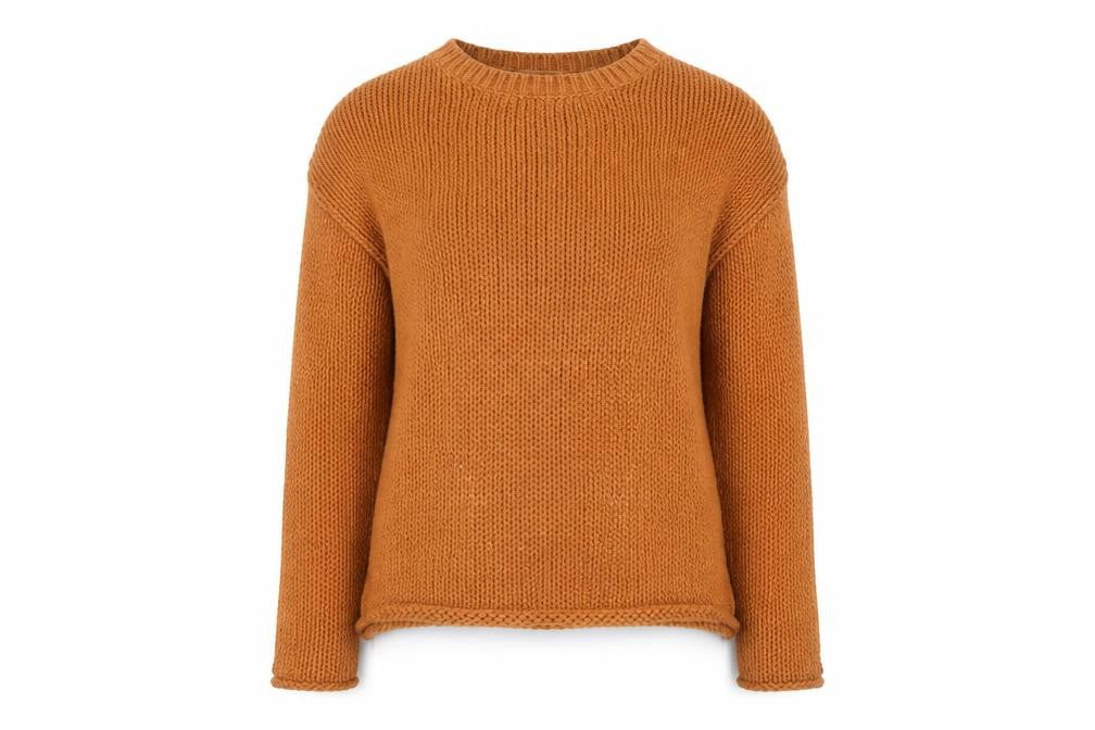 Front view of RR women’s brown round neck cotton jumper, size S