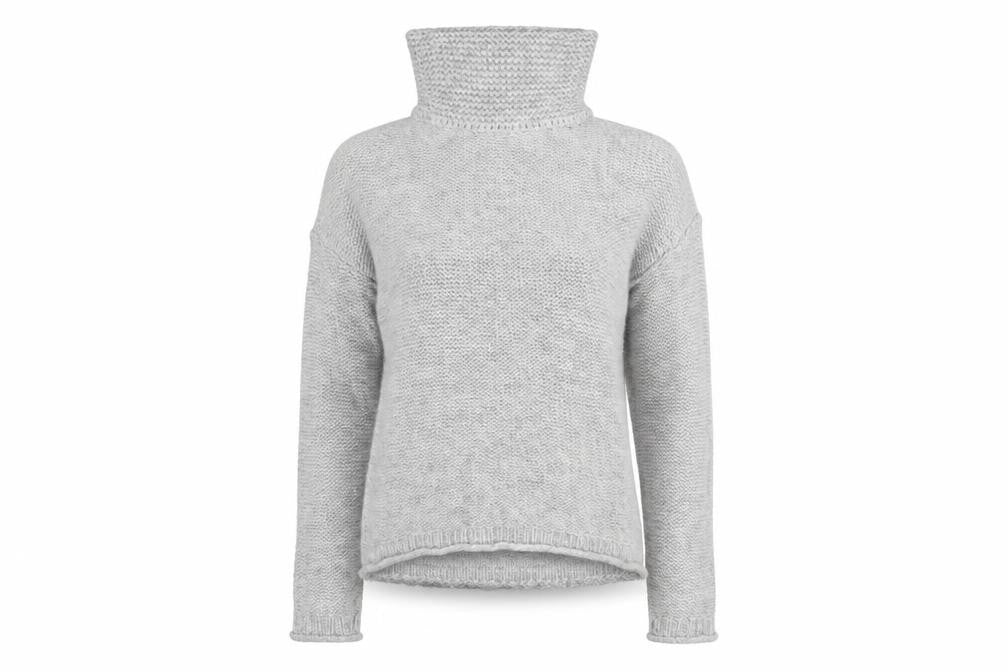 Front view of ESPRIT women’s grey roll neck acrylic jumper, size XS
