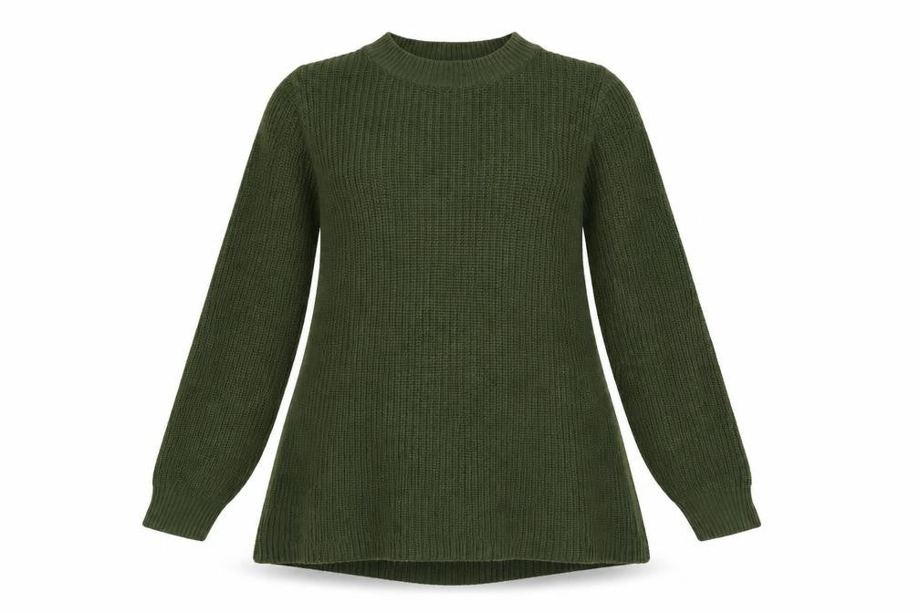 Front view of SHEIN women’s green crew neck polyester jumper, size S