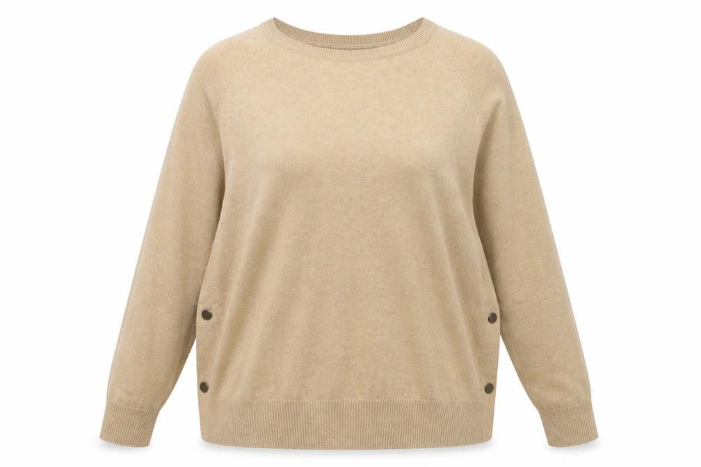 Front view of Marks & Spencer women’s brown round neck cotton jumper, size M
