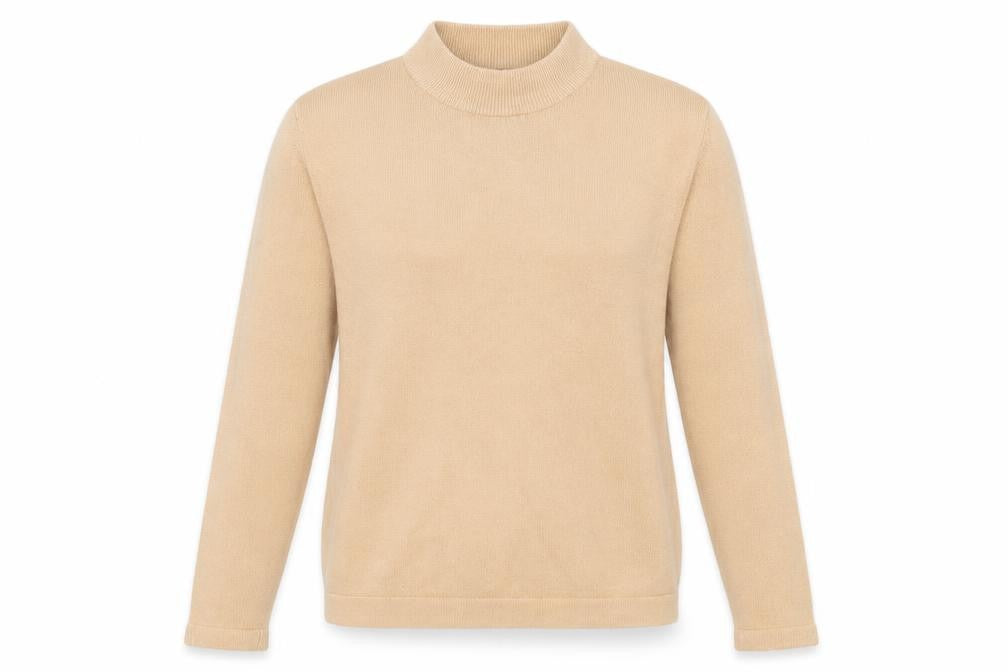 Front view of Originals women’s brown high neck acrylic jumper, size UK 10