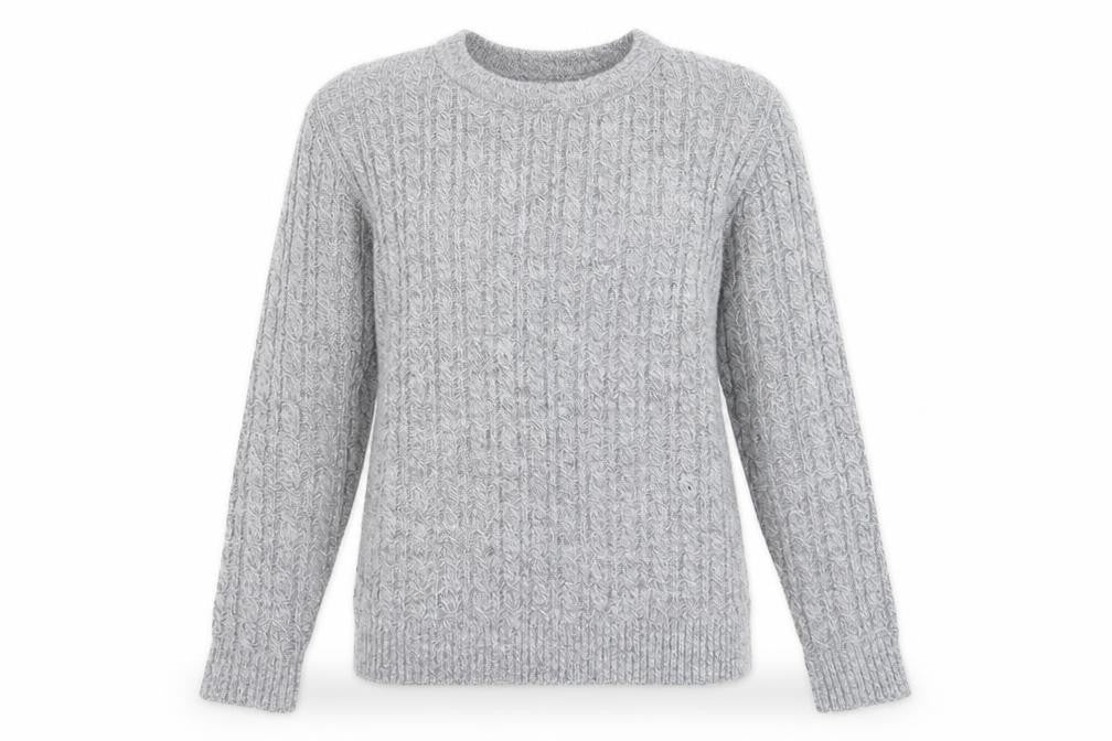 Front view of Choice women’s grey round neck acrylic jumper, size S