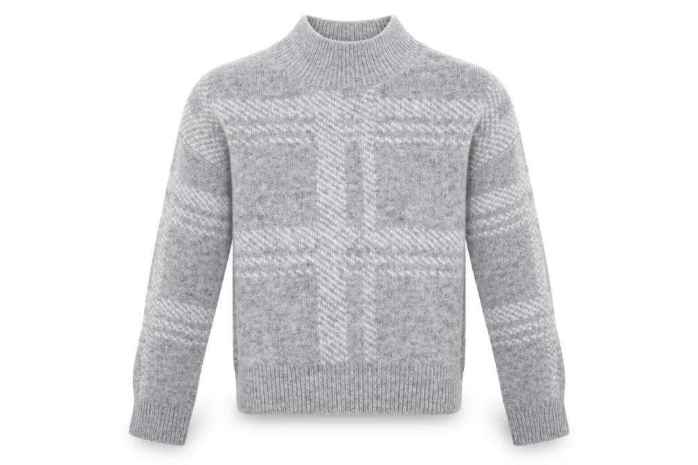 Front view of Primark girls’ grey high neck acrylic jumper, size 7-8, years