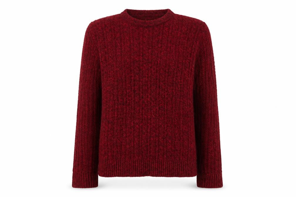 Front view of Choice Collection women’s red round neck acrylic jumper, size S