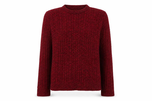 Front view of Choice Collection women’s red round neck acrylic jumper, size S