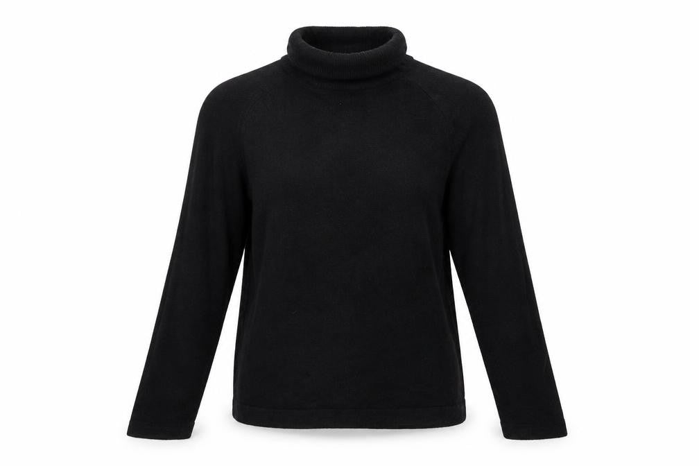 Front view of Originals women’s black roll neck acrylic jumper, size UK 10