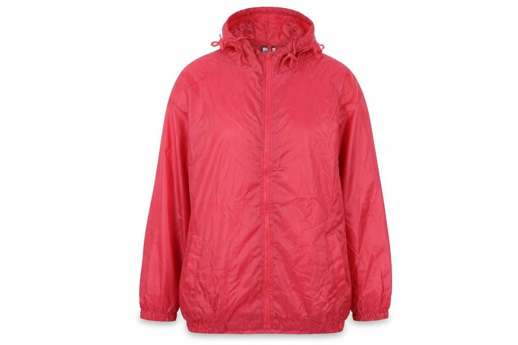 Front view of Isle women’s pink rain coat coat, size M