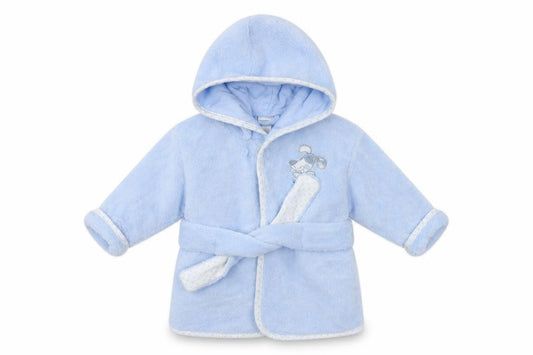 Front view of Preworn Baby Blue Solid Polyester Kimono Robe, size 6-9, Months