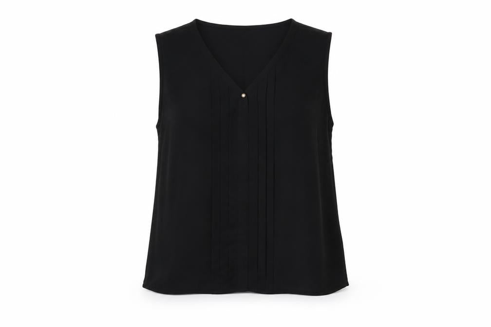 Front view of Primark women’s black polyester basic blouse, size UK 12, v-neck