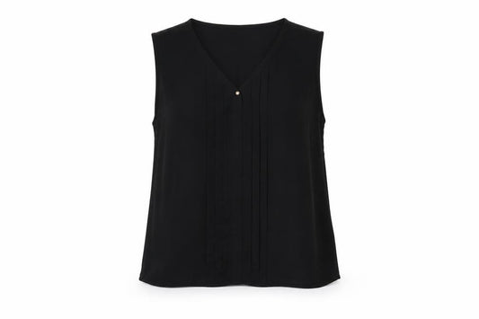 Front view of Primark women’s black polyester basic blouse, size UK 12, v-neck