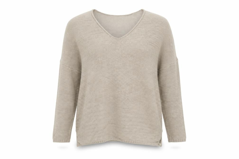 Front view of Pull&Bear Pull & women’s beige v-neck viscose jumper, size XS