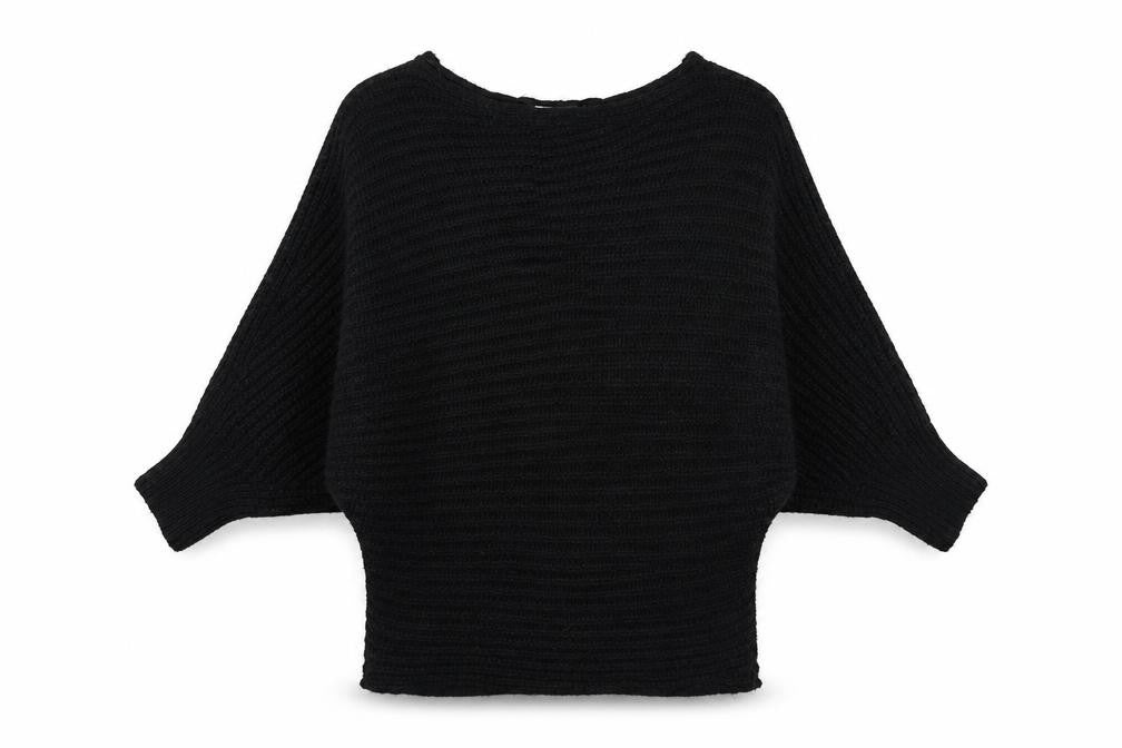 Front view of Topshop women’s black round neck acrylic jumper, size XS