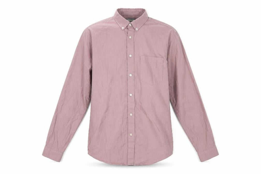 Front view of River Isalnd men’s pink cotton button-up, size S, collared