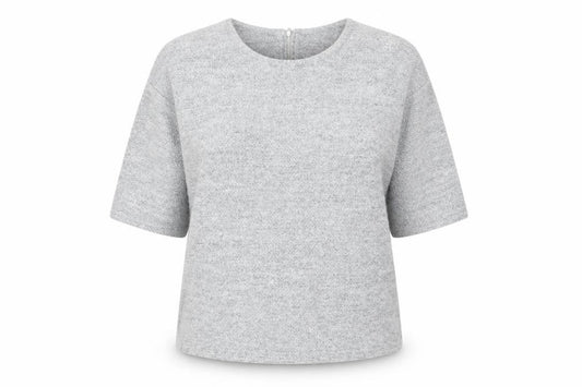 Front view of Debenhams women’s grey round neck polyester jumper, size UK 18