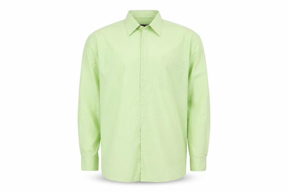 Front view of Boston Public men’s green cotton button-up, size 41, collared