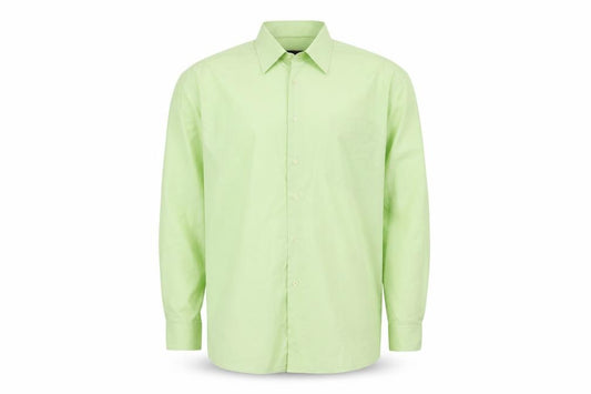 Front view of Boston Public men’s green cotton button-up, size 41, collared