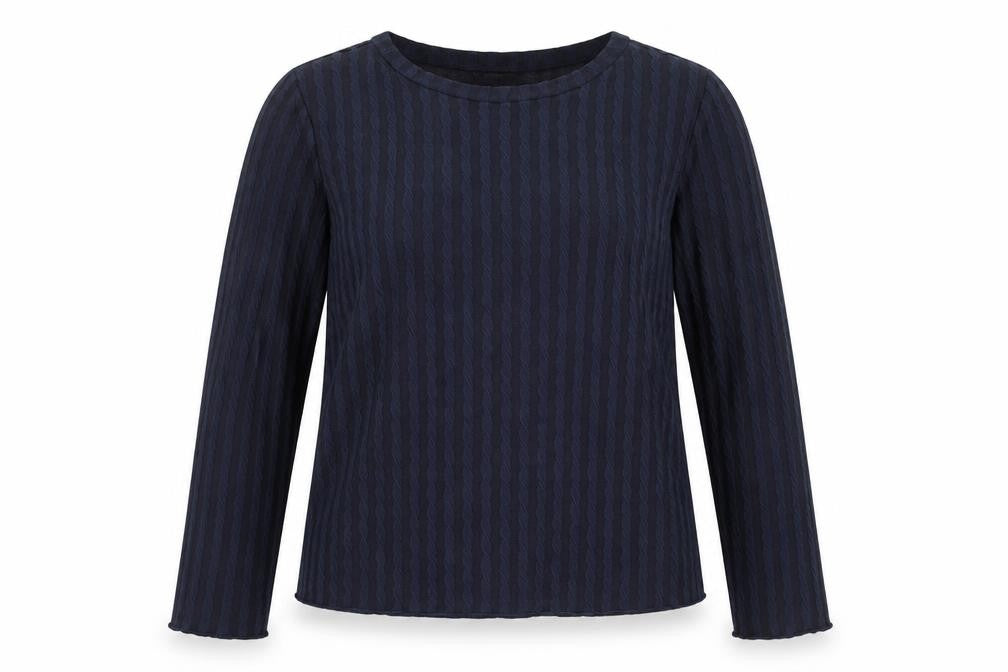 Front view of George women’s blue striped polyester basic blouse, size UK 14, round neck
