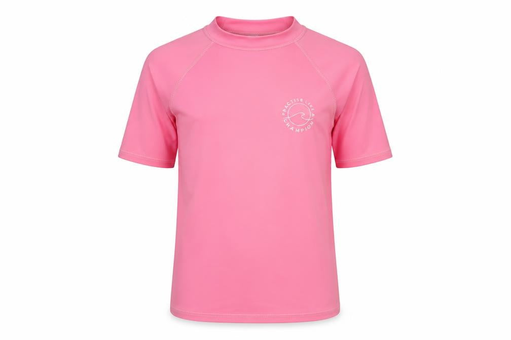 Front view of Marks & Spencer girls’ pink polyamide basic t-shirt, size 11-12, years mock neck