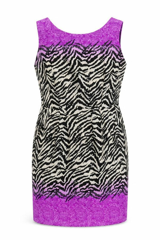 Front view of Wallis women’s multicoloured animal print polyester shift, size UK 14, round neck zip