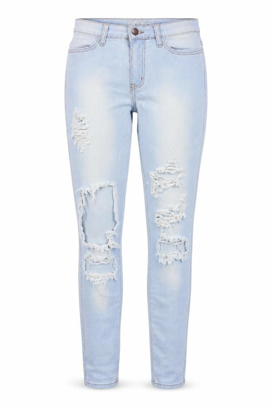 Front view of Fashionnova women’s blue cotton skinny jeans, size UK 24, in, 30-inch leg regular
