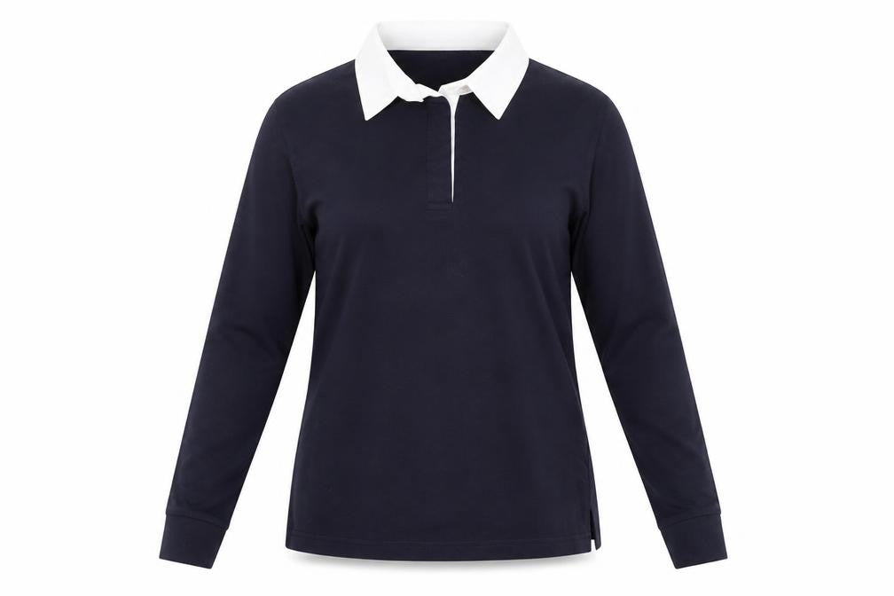 Front view of Front Row women’s blue collared 100% cotton jumper, size L