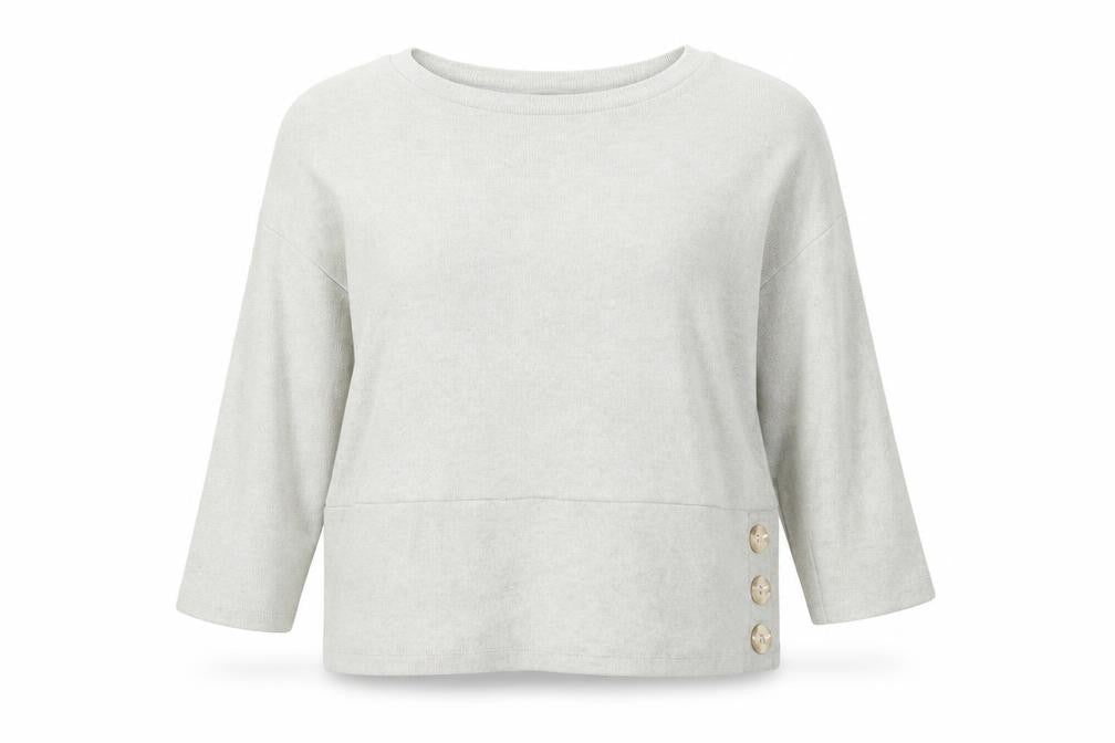 Front view of F&F women’s grey round neck polyester jumper, size UK 14