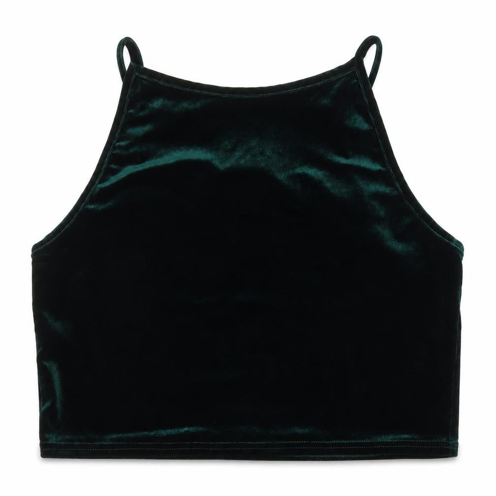 Front view of Pins & Needles women’s green polyester cropped tank, size L, round neck