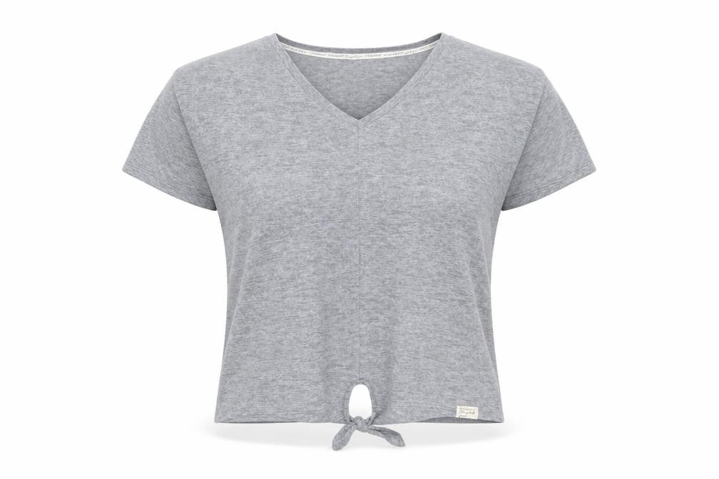 Front view of Primark women’s grey v-neck polyester jumper, size S
