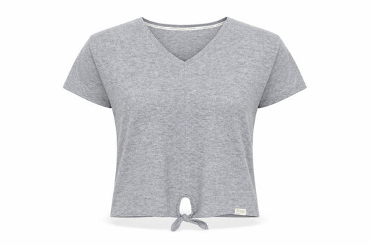 Front view of Primark women’s grey v-neck polyester jumper, size S
