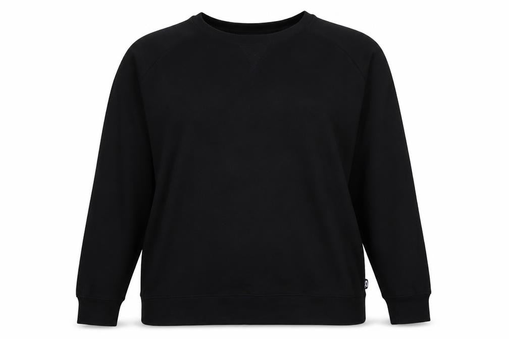 Front view of Bridgeport women’s black polyester pullover sweatshirt, size XL