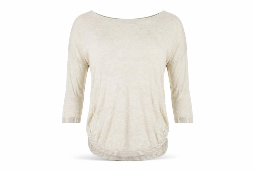 Front view of Only women’s beige round neck acrylic jumper, size S
