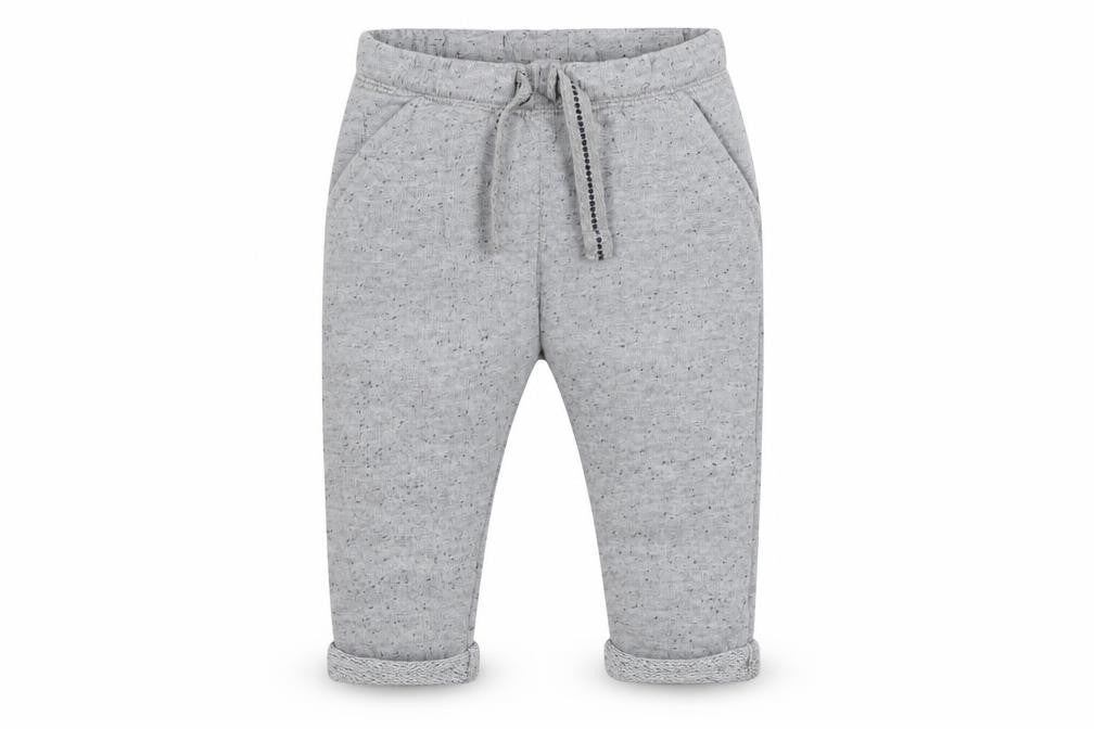 Front view of Minoti Baby Grey Cotton Pedal Pusher Trousers, size 6-9, Months Drawstring