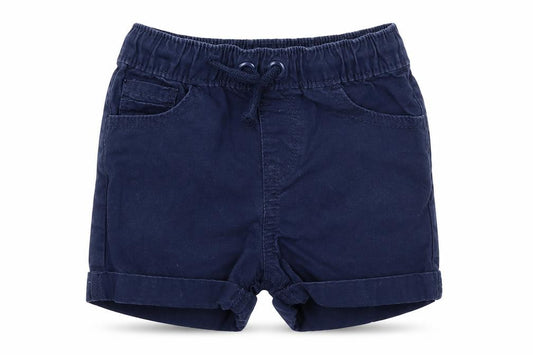 Front view of George boys’ blue cotton cropped trousers, size 12-18, months drawstring - dark blue shorts
