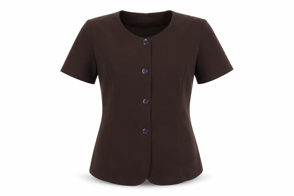 Estephan Womens Brown   Tunic Button-Up Size L Scoop Neck - Chocolate Brown
