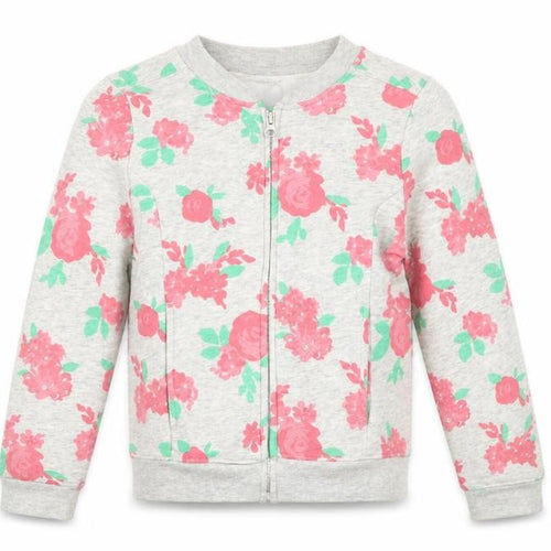 Gap Girls Grey Round Neck Floral Cotton Full Zip Jumper Size 12 Years