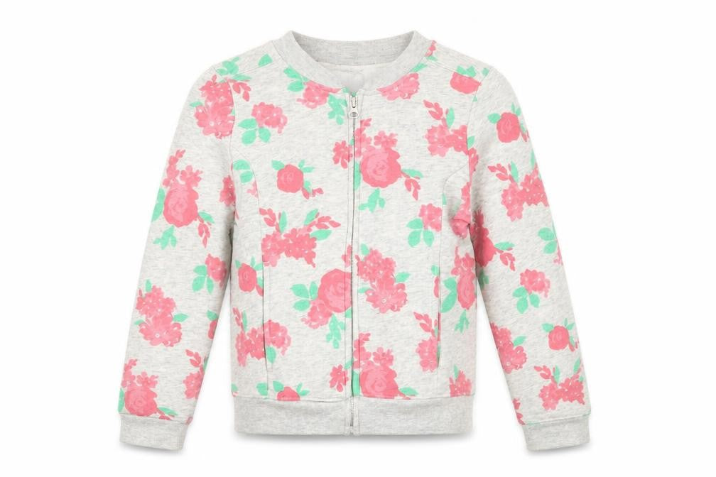 Gap Girls Grey Round Neck Floral Cotton Full Zip Jumper Size 12 Years