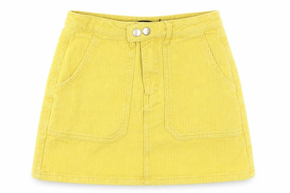 Front view of Missguided women’s yellow cotton a-line skirt, size UK 6