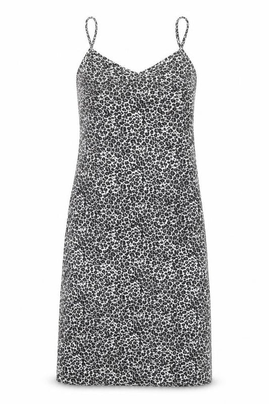 Front view of Boohoo women’s multicoloured animal print polyacrylate fibre tank dress, size UK 8, v-neck